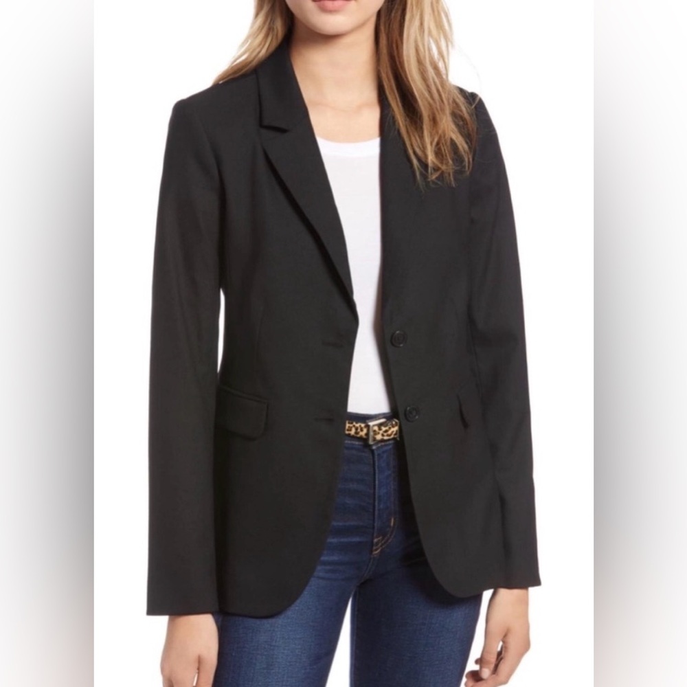 1901 Wool Blend Classic Two Button Black Blazer Size 12 Professional Workwear
